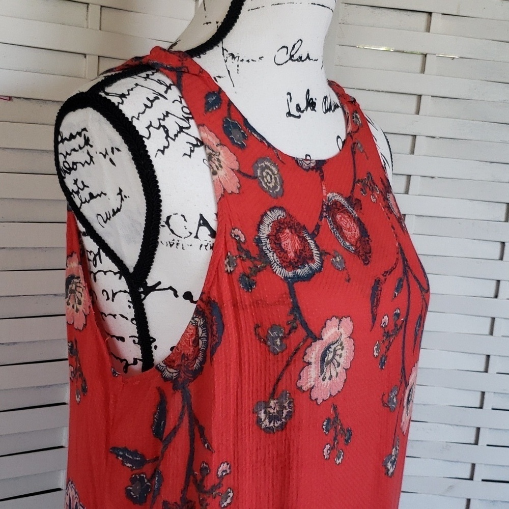 Free People intimately red floral backless tiared asimetric hem dress size S - Picture 2 of 6